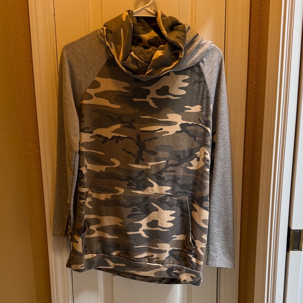 Camouflage Hoodie with Gray Sleeves